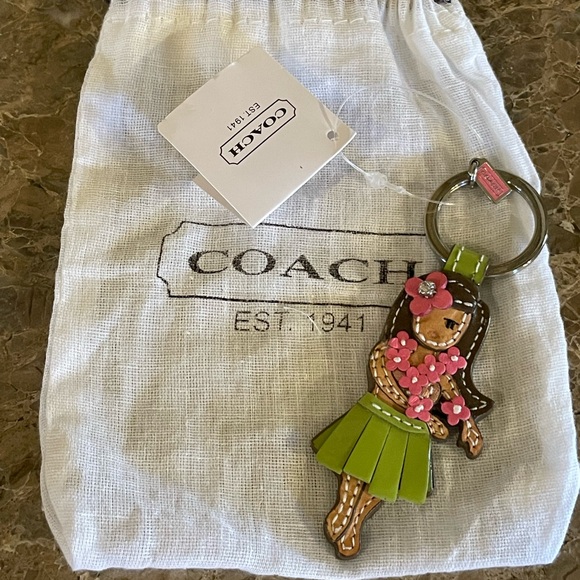 COACH NWT Hawaiian Hula Girl Leather Bag Charm Keychain WITH Dustbag - Picture 4 of 17
